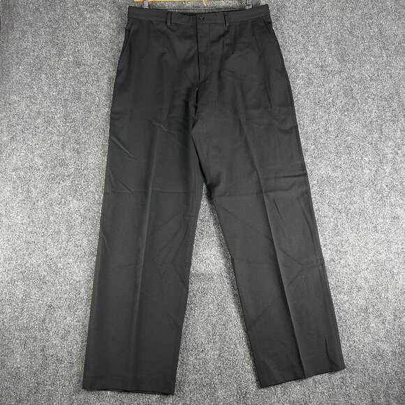 Armani Collezioni Pants Mens 36 Black Wool Stretch Straight Leg Flat Front  FLAW - Picture 1 of 8